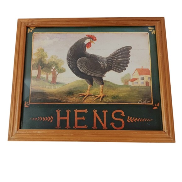 Vintage Chicken and Hen Pictures Framed Prints Farmhouse Country 9" X 11" Two - Picture 2 of 10
